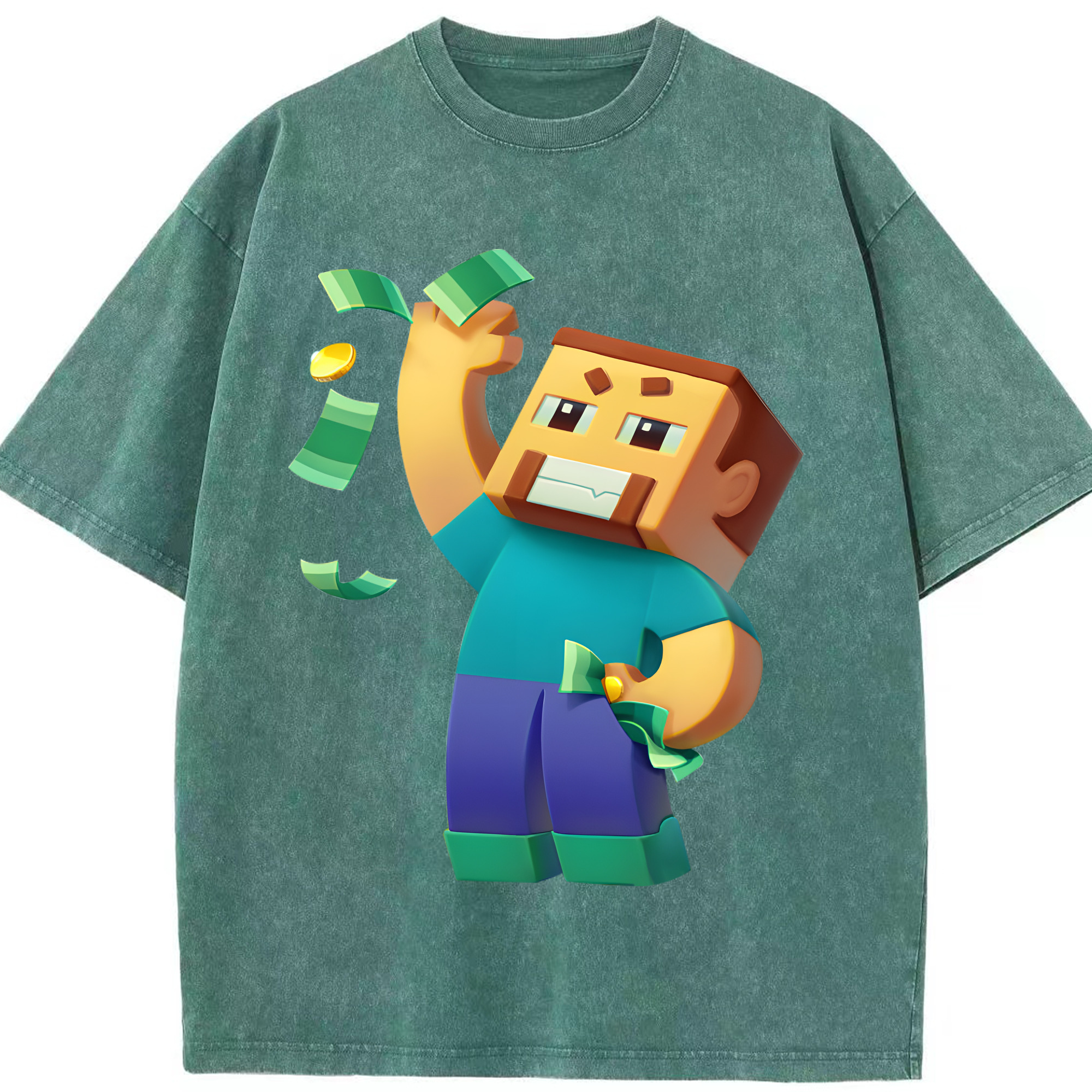 （画像用） マインクラフト ブロックの世界 Minecraft MC Block world 綿100% ヴィンテージ風 半袖Tシャツ（フロントプリント）